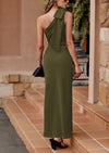 PRETTYGARDEN Summer One Shoulder Long Formal Women's Dress Sleeveless Ruched Bodycon Wedding Guest Slit Maxi Dresses