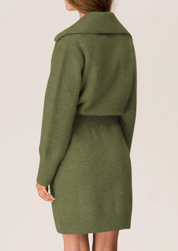 Long Sleeve V Neck Button Down Knit Pullover Sweater Dresses