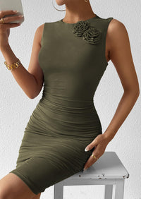Sleeveless Bodycon Ruched Mesh 3D Flower Elegant Cocktail Party Mini Dresses