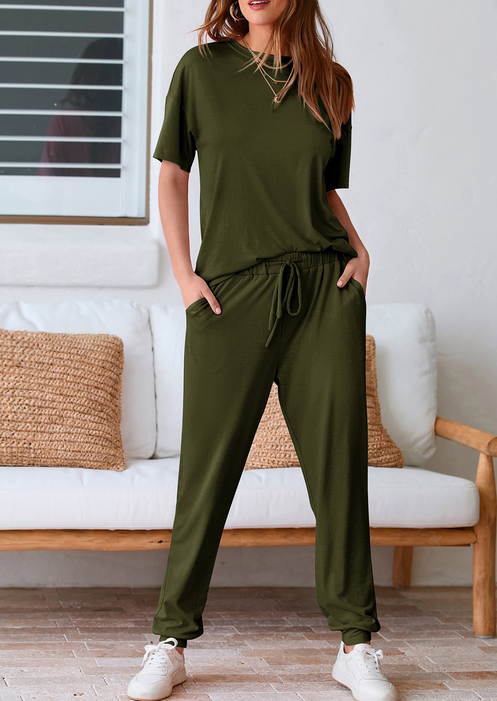 PRETTYGARDEN Two Piece Lounge Sets Jogger Pants Vacation Outfits Travel Airplane Matching Clothes