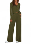 PRETTYGARDEN Women's 2 Piece Fall Sets  Casual Long Sleeve Shirts Wide Leg Pants Lounge Travel Outfits Fashion Clothing