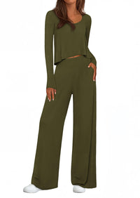 PRETTYGARDEN Women's 2 Piece Fall Sets  Casual Long Sleeve Shirts Wide Leg Pants Lounge Travel Outfits Fashion Clothing