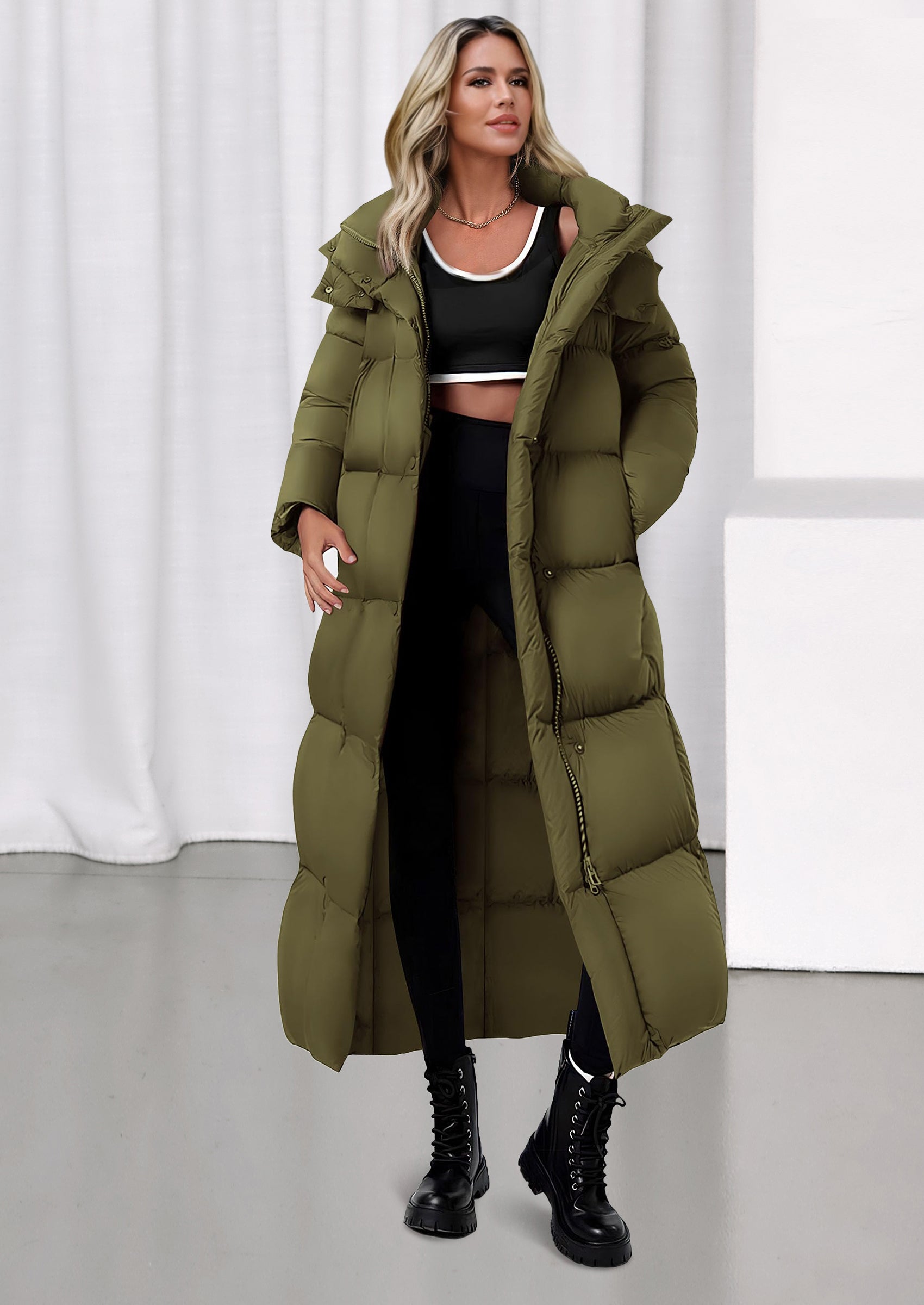 PRETTYGARDEN Women's Winter Long Puffer Coats Hooded Zip Up Casual Thickened Down Jackets Trendy Warm Clothes Outerwear