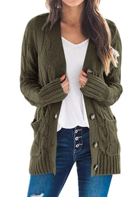 PRETTYGARDEN Women's Open Front Cardigan Sweaters Fall Fashion Button Down Cable Knit Chunky Winter Outerwear Coats