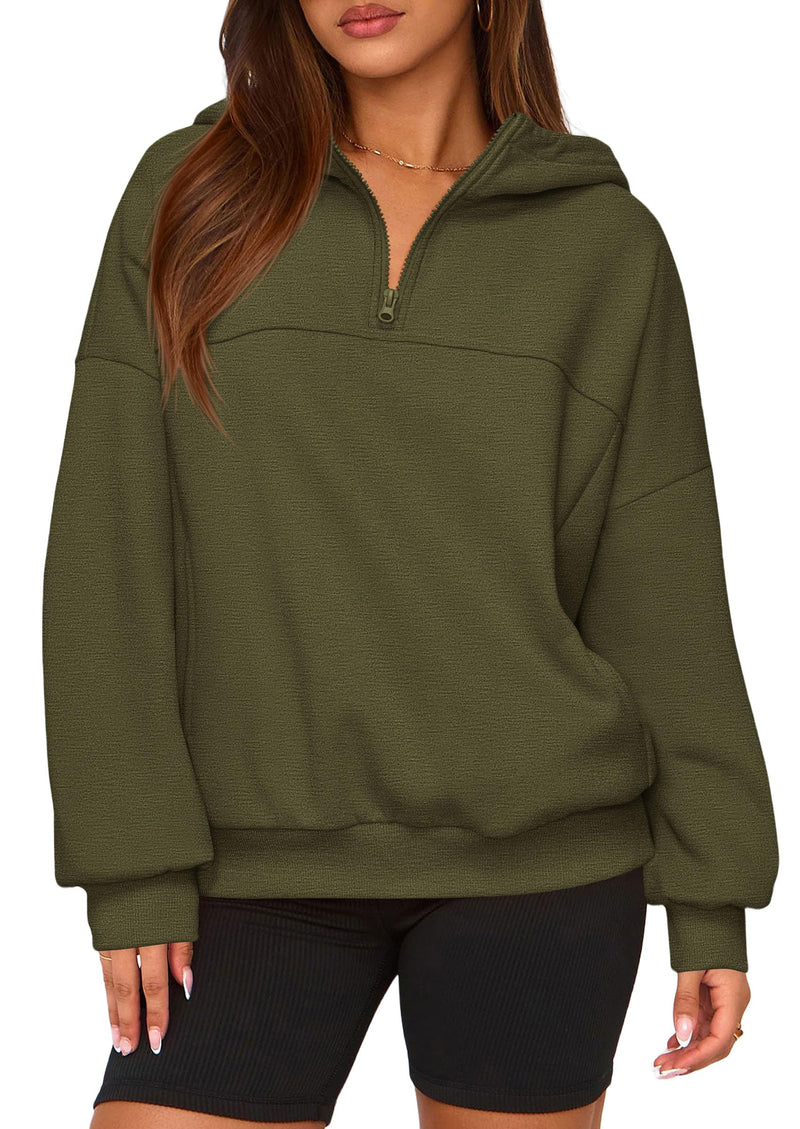 PRETTYGARDEN Womens Hoodies Cropped Fleece Sweatshirts Fall Fashion Quarter Zip Pullover Long Sleeve Tops Winter Clothes