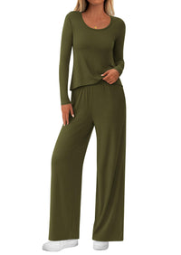 PRETTYGARDEN Women's 2 Piece Fall Sets  Casual Long Sleeve Shirts Wide Leg Pants Lounge Travel Outfits Fashion Clothing