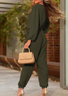PRETTYGARDEN Women's Fall Jumpsuits Dressy Casual Pants Romper Spring Long Sleeve V Neck Belt Pockets One Piece Outfits