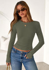 PRETTYGARDEN Womens Summer Fall Long Sleeve Shirts Ribbed Knit Fitted Basic Tee Going Out Tops Underscrub Casual Outfits
