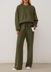 PRETTYGARDEN 2 Piece Sets For Women Fall Trendy Long Sleeve Sweatshirt Wide Leg Pants Loungewear Set Matching Sweatsuit