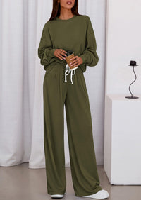 PRETTYGARDEN Womens 2 Piece Sets Long Sleeve Sweatshirt Wide Leg Pants Loose Matching Lounge Set Trendy Fall Outfits