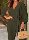 PRETTYGARDEN Women's Fall Jumpsuits Dressy Casual Pants Romper Spring Long Sleeve V Neck Belt Pockets One Piece Outfits