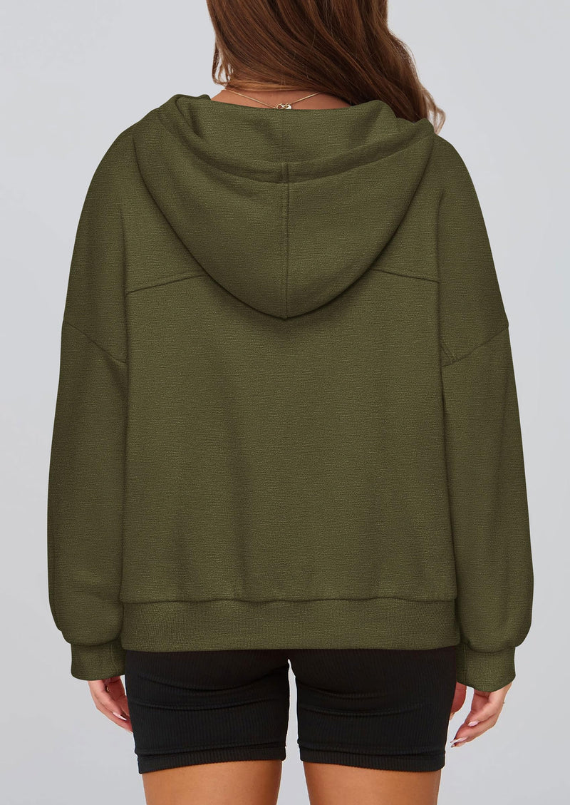 PRETTYGARDEN Womens Hoodies Cropped Fleece Sweatshirts Fall Fashion Quarter Zip Pullover Long Sleeve Tops Winter Clothes
