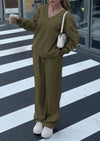PRETTYGARDEN Casual Winter Two Piece Sets for Women V Neck Sweatshirt Loose Wide Leg Pants Tracksuit Knit Fall Outfits