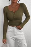 PRETTYGARDEN Women's Spring Fall Long Sleeve Henley T Shirts Button Ribbed Knit Slim Fit Casual Basic Tops Blouse