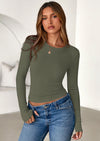 PRETTYGARDEN Womens Summer Fall Long Sleeve Shirts Ribbed Knit Fitted Basic Tee Going Out Tops Underscrub Casual Outfits