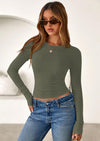 PRETTYGARDEN Womens Summer Fall Long Sleeve Shirts Ribbed Knit Fitted Basic Tee Going Out Tops Underscrub Casual Outfits