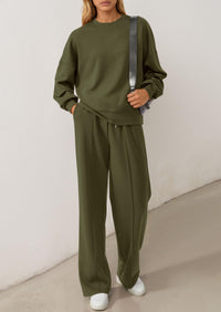 PRETTYGARDEN 2 Piece Sets For Women Fall Trendy Long Sleeve Sweatshirt Wide Leg Pants Loungewear Set Matching Sweatsuit