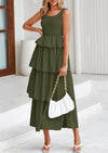 PRETTYGARDEN Womens Summer Sleeveless Midi Dress Scoop Neck A Line Smocked Ruffle Tiered Layered Beach Vacation Dresses