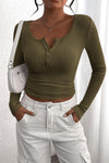 PRETTYGARDEN Women's Spring Fall Long Sleeve Henley T Shirts Button Ribbed Knit Slim Fit Casual Basic Tops Blouse
