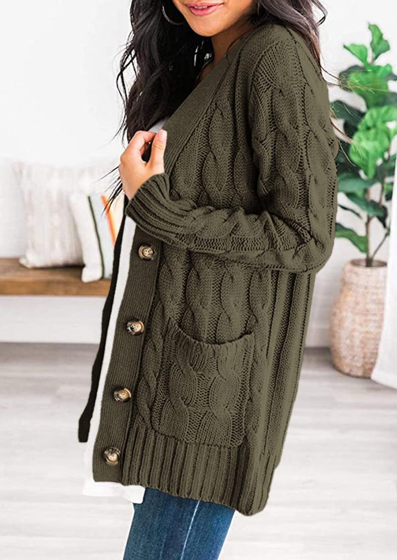 PRETTYGARDEN Women's Open Front Cardigan Sweaters Fall Fashion Button Down Cable Knit Chunky Winter Outerwear Coats