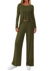 PRETTYGARDEN Women's 2 Piece Fall Sets  Casual Long Sleeve Shirts Wide Leg Pants Lounge Travel Outfits Fashion Clothing