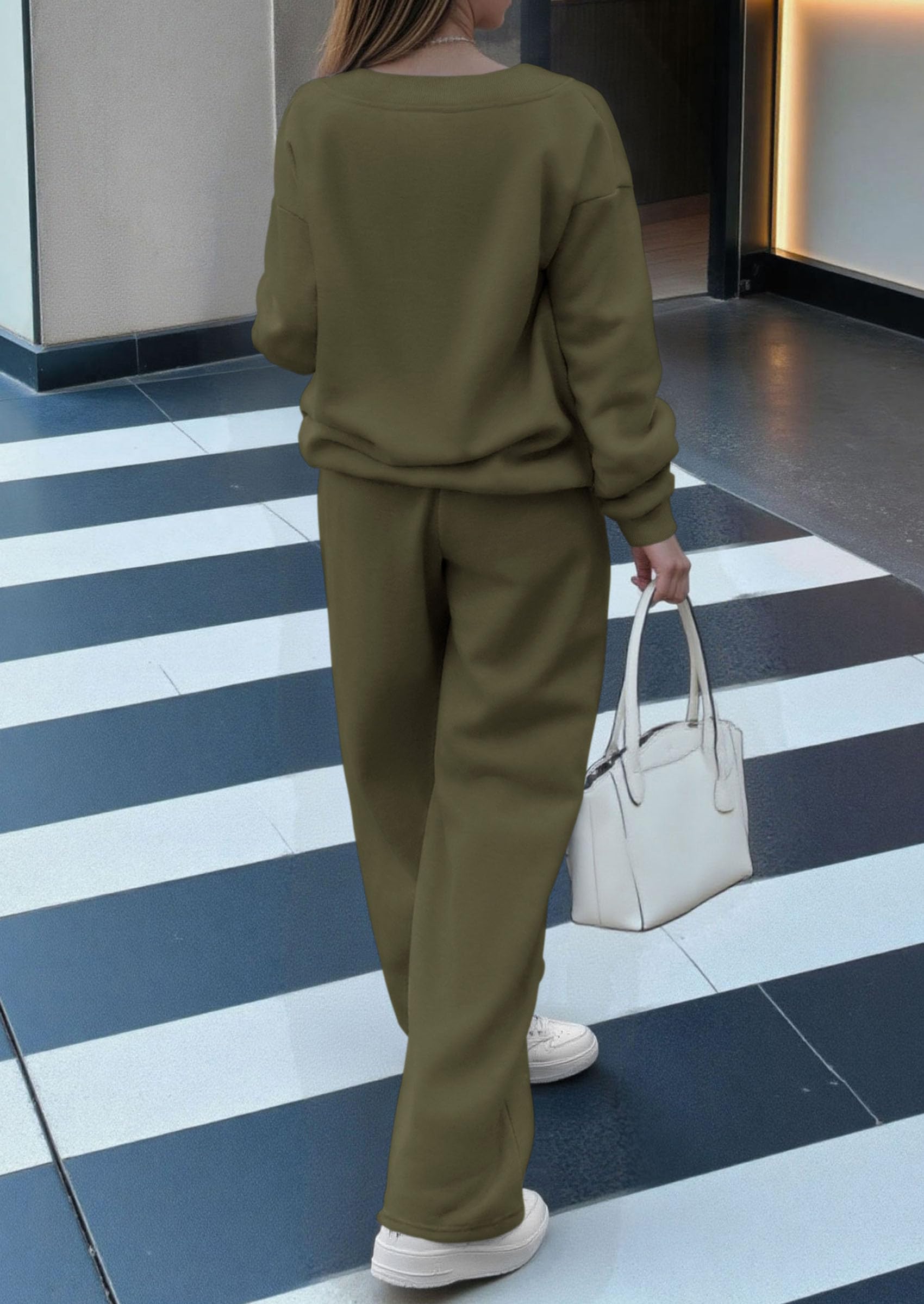 PRETTYGARDEN Casual Winter Two Piece Sets for Women V Neck Sweatshirt Loose Wide Leg Pants Tracksuit Knit Fall Outfits