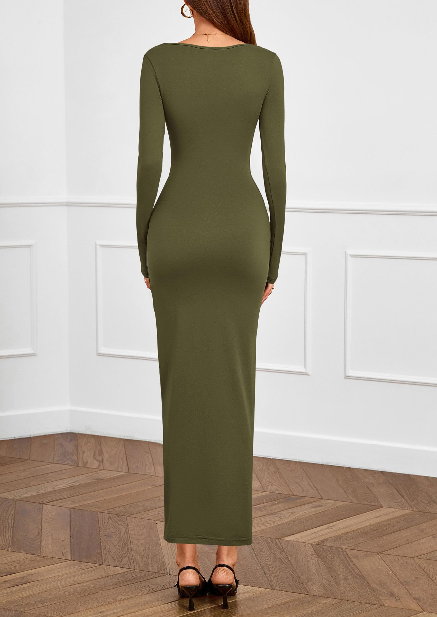 PRETTYGARDEN Women's Fall Wedding Guest Cocktail Midi Dresses Elegant Long Sleeve Bodycon Ruched Dress Fashion Clothing PRETTYGARDEN