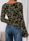 PRETTYGARDEN Women Long Sleeve Floral Mesh Tops Blouse  Fall Trendy Boat Neck Ruched Fitted Shirt Going Out Date Outfits