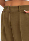 Elastic High Waisted Work Office Corduroy Casual Pants with Pockets