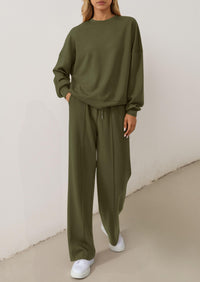PRETTYGARDEN 2 Piece Sets For Women Fall Trendy Long Sleeve Sweatshirt Wide Leg Pants Loungewear Set Matching Sweatsuit