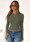 PRETTYGARDEN Womens Summer Fall Long Sleeve Shirts Ribbed Knit Fitted Basic Tee Going Out Tops Underscrub Casual Outfits