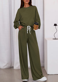 PRETTYGARDEN Womens 2 Piece Sets Long Sleeve Sweatshirt Wide Leg Pants Loose Matching Lounge Set Trendy Fall Outfits