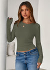 PRETTYGARDEN Womens Summer Fall Long Sleeve Shirts Ribbed Knit Fitted Basic Tee Going Out Tops Underscrub Casual Outfits