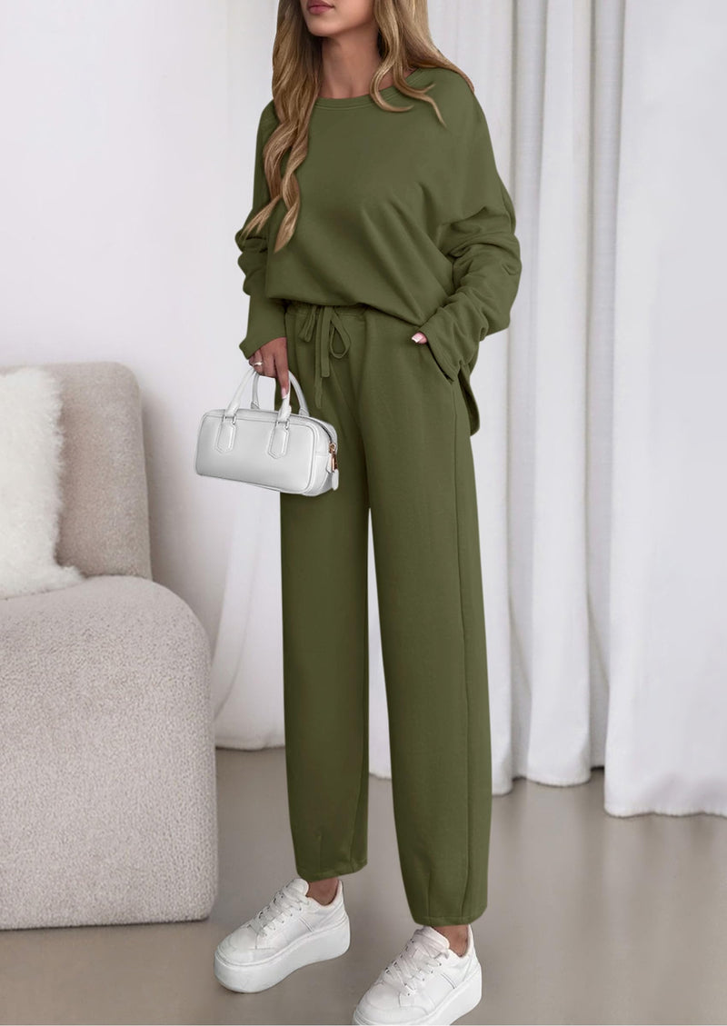 PRETTYGARDEN Womens 2 Piece Matching Lounge Sets Fall Long Sleeve Boatneck Sweatsuit Drawstring Sweatpants Pockets