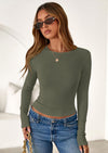 PRETTYGARDEN Womens Summer Fall Long Sleeve Shirts Ribbed Knit Fitted Basic Tee Going Out Tops Underscrub Casual Outfits