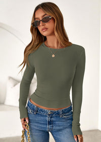 PRETTYGARDEN Womens Summer Fall Long Sleeve Shirts Ribbed Knit Fitted Basic Tee Going Out Tops Underscrub Casual Outfits