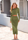 PRETTYGARDEN Women's Spring Fall 2 Piece Sweater Set Rib Knit Long Sleeve Crop Top Maxi Bodycon Skirt Casual Winter Outfits PRETTYGARDEN