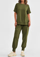 Casual Short Sleeve Tops High Waisted Sweatpants Two Piece Sets