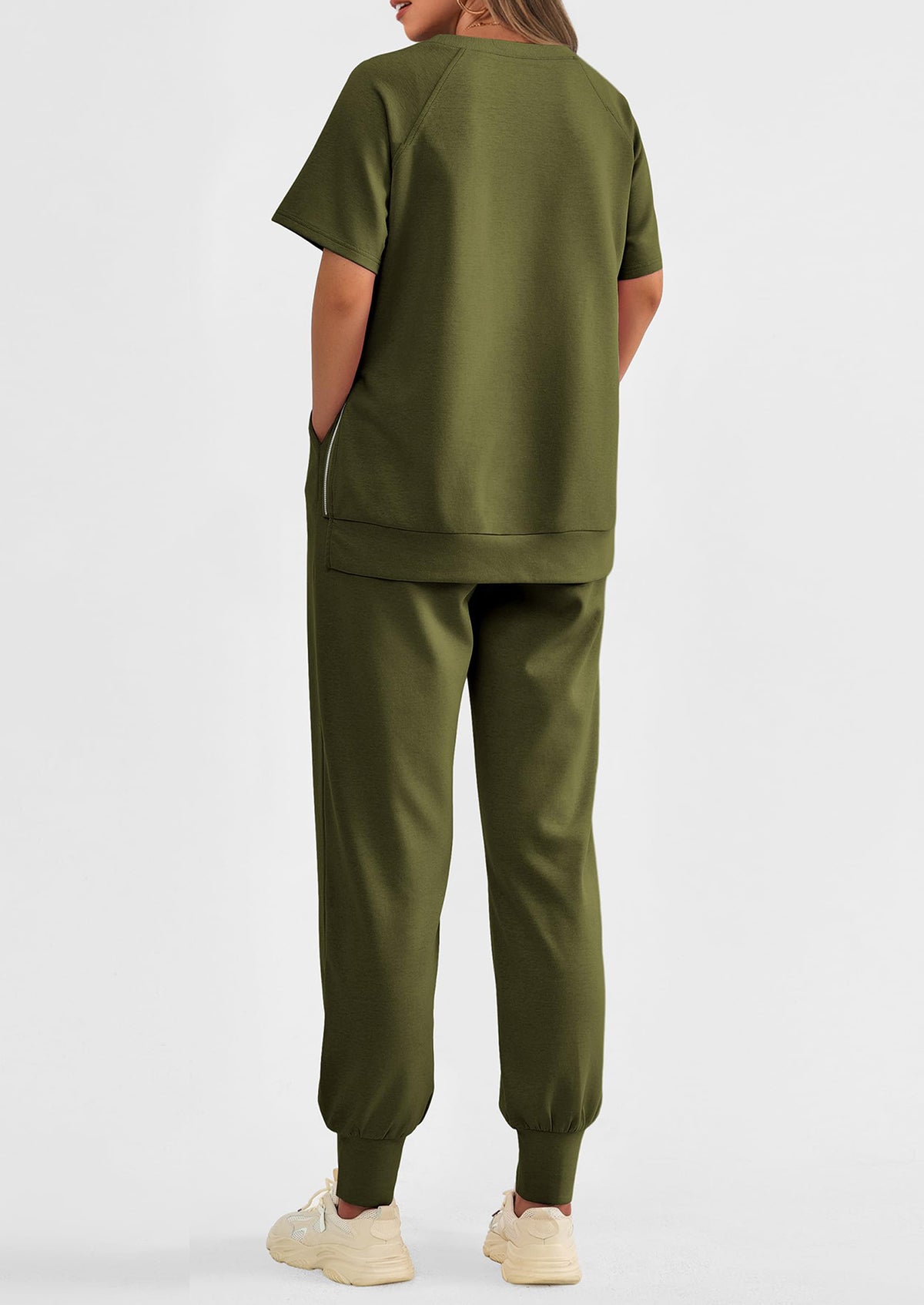 Casual Short Sleeve Tops High Waisted Sweatpants Two Piece Sets