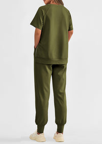 Casual Short Sleeve Tops High Waisted Sweatpants Two Piece Sets