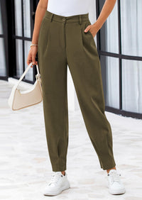 Summer High Waisted Ankle Length Trouser Slacks With Pockets
