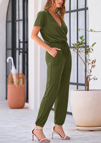 Deep V Neck Wrap Drawstring Waist Jumpsuits