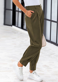 Summer High Waisted Ankle Length Trouser Slacks With Pockets
