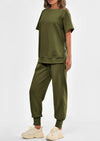 PRETTYGARDEN 2 Piece Outfit Tracksuits Casual Short Sleeve Tops High Waisted Sweatpants Set