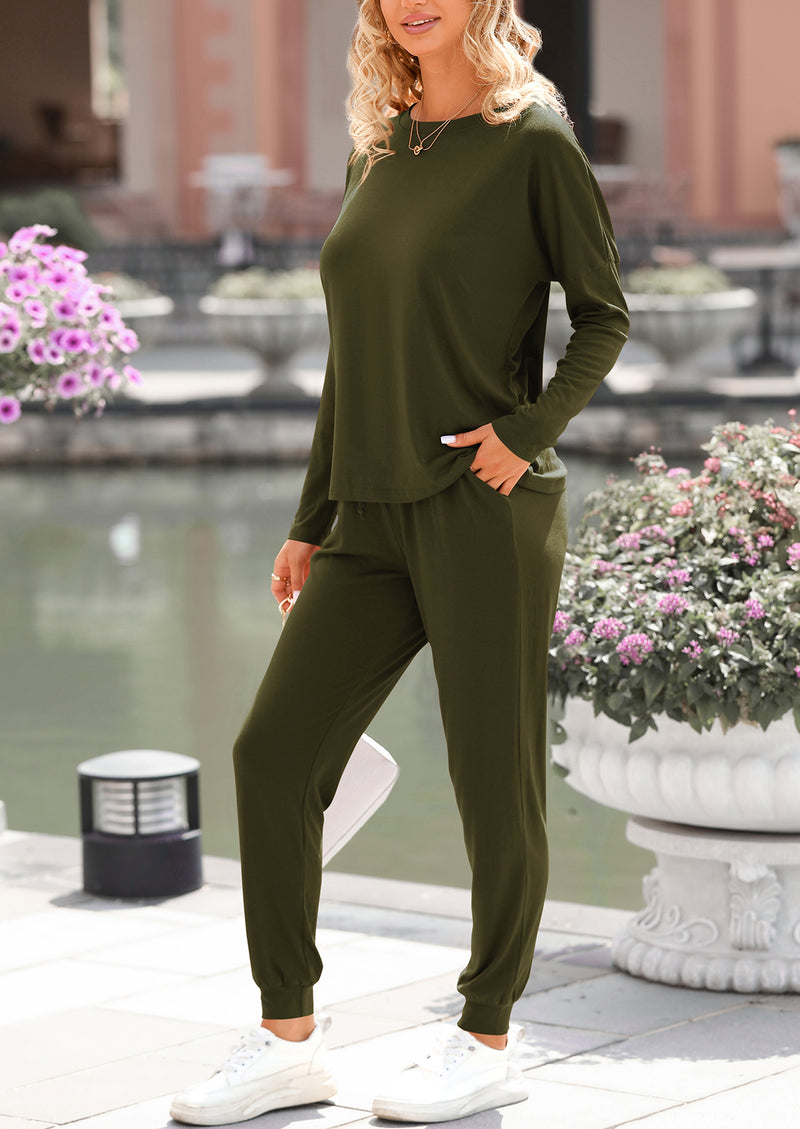 PRETTYGARDEN Lounge Outfit Long Sleeve Crewneck Pullover Tops High Waisted Pants Set Tracksuit