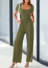 PRETTYGARDEN Casual Short Sleeve Square Neck Wide Leg Jumpsuit Rompers