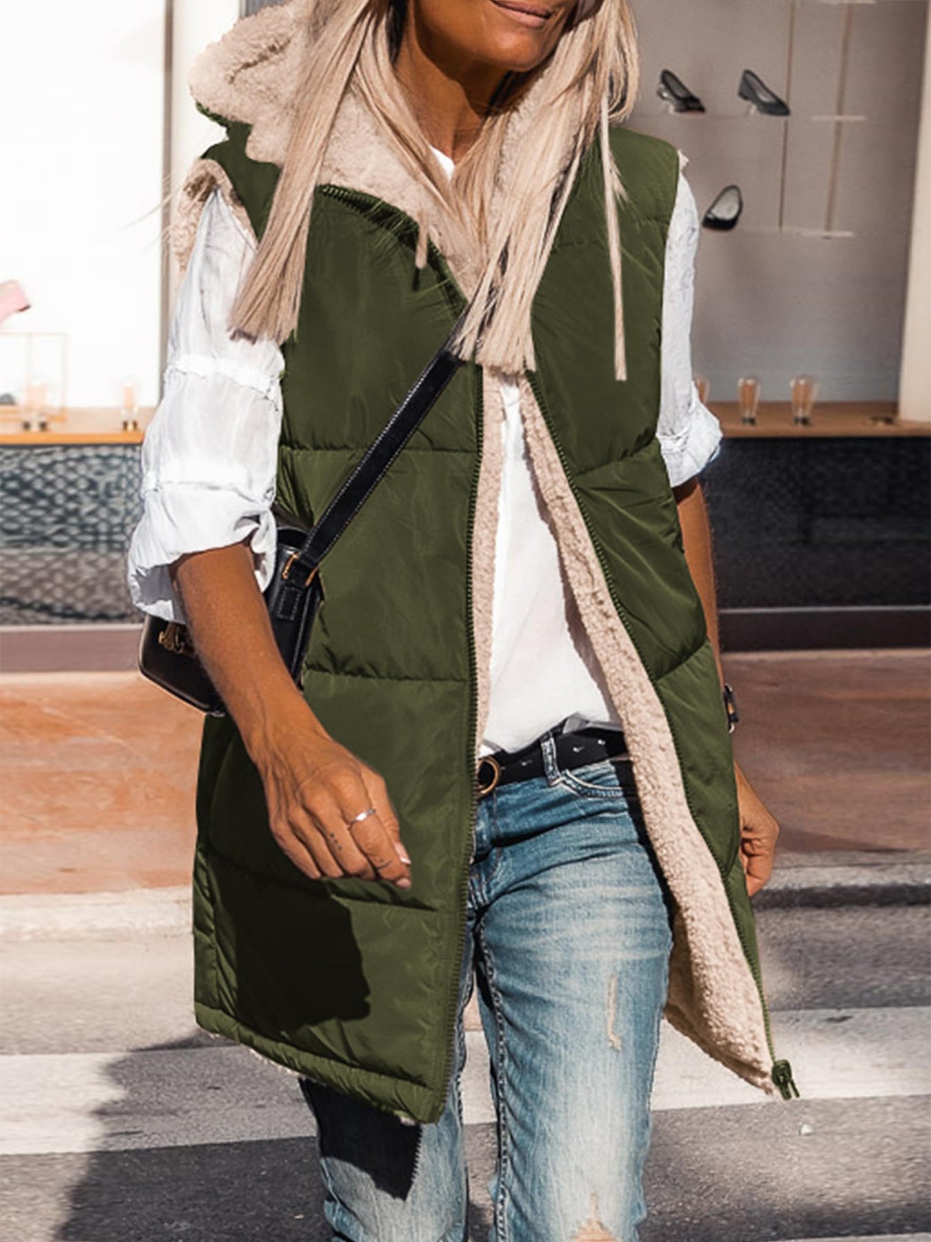 PRETTYGARDEN Womens Fall Reversible Vests Sleeveless Fleece Jacket Zip Up Hoodie Pockets Long Warm Winter Coat Outerwear