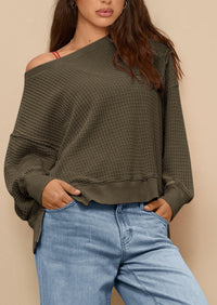 PRETTYGARDEN Oversized Sweatshirt for Women Fashion Crewneck Long Sleeve Pullover Waffle Knit Tops Fall Trendy Clothes