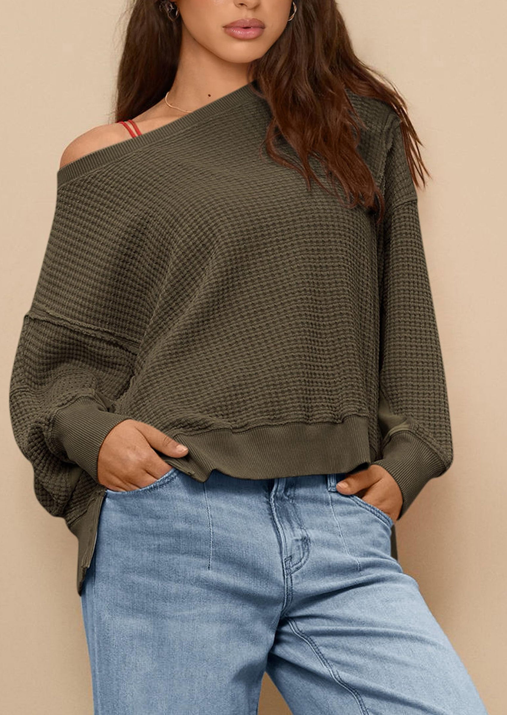 PRETTYGARDEN Oversized Sweatshirt for Women Fashion Crewneck Long Sleeve Pullover Waffle Knit Tops Fall Trendy Clothes