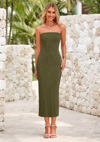 PRETTYGARDEN Womens Summer Maxi Dress Textured Bodycon Tube Off Shoulder Strapless Back Slit Long Party Dresses